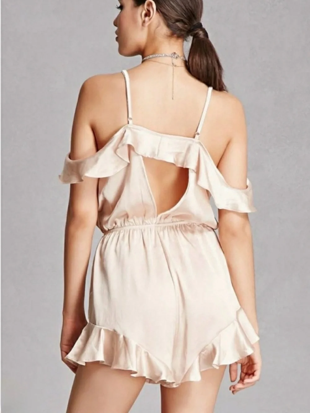 Selfie Leslie Gold Satin Style Romper Shorts Off Shoulder Size Small - Picture 5 of 14